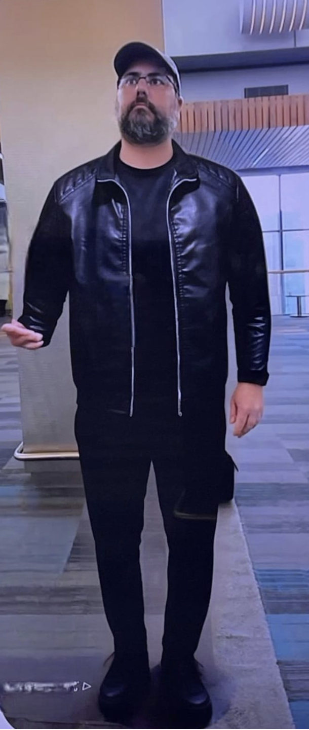 Trying on Jensen's leather jacket digitally